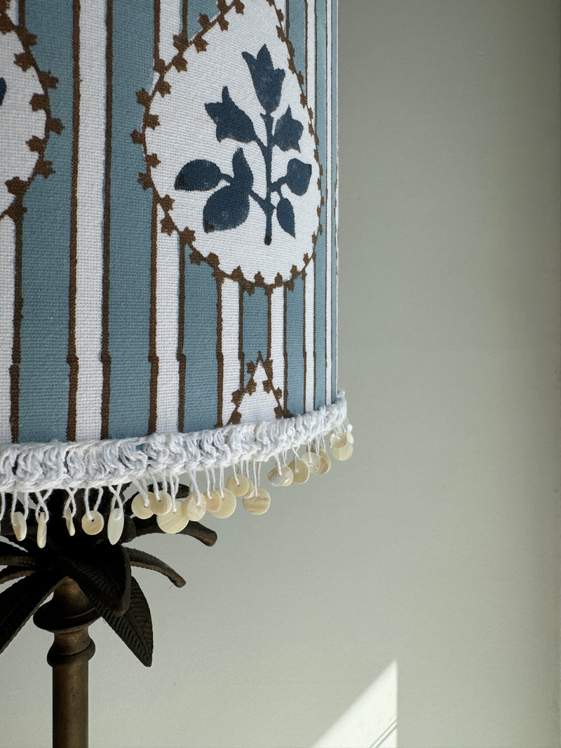 blue and white striped lampshade