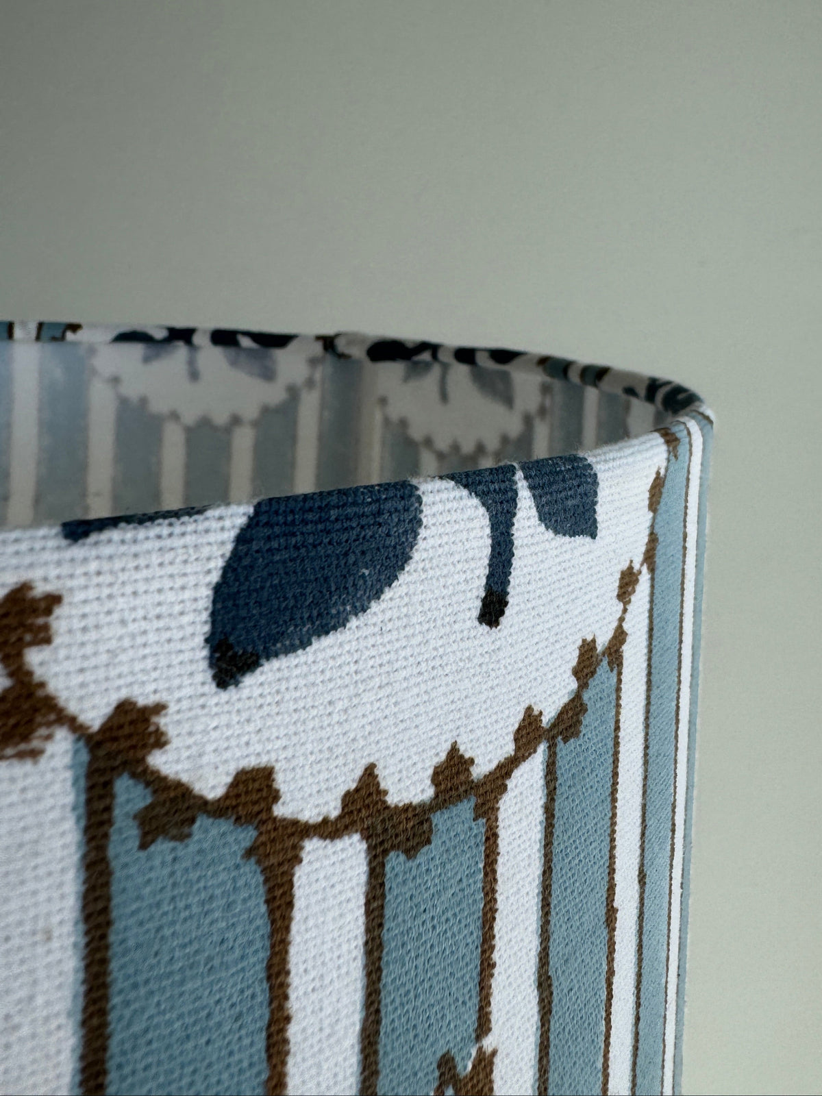 blue and white striped lampshade